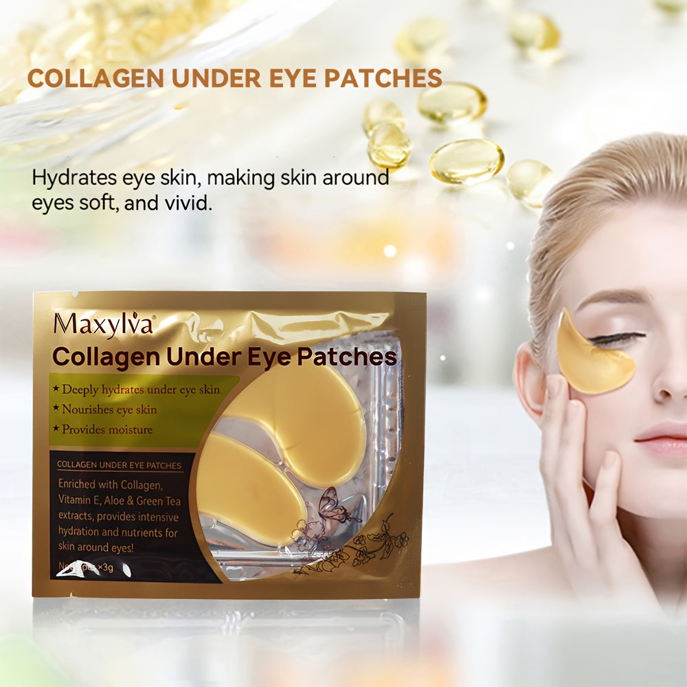 Maxylva Collagen Under Eye Patches - Hydrating & Moisturizing, Alcohol-Free Crystal Mask with Aloe Vera, Vitamin E & Green Tea Extracts, Ideal for All Skin Types, Deeply Nourishes & Provides Intensive Hydration, Eye Patches