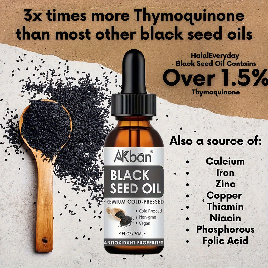 Black Seed Oil - Cold-Pressed Nigella Sativa Black Cumin Seed Oil Omega 3 6 9, Liquid Pure Blackseed Oil Antioxidant - 30ml/1 Fl Oz