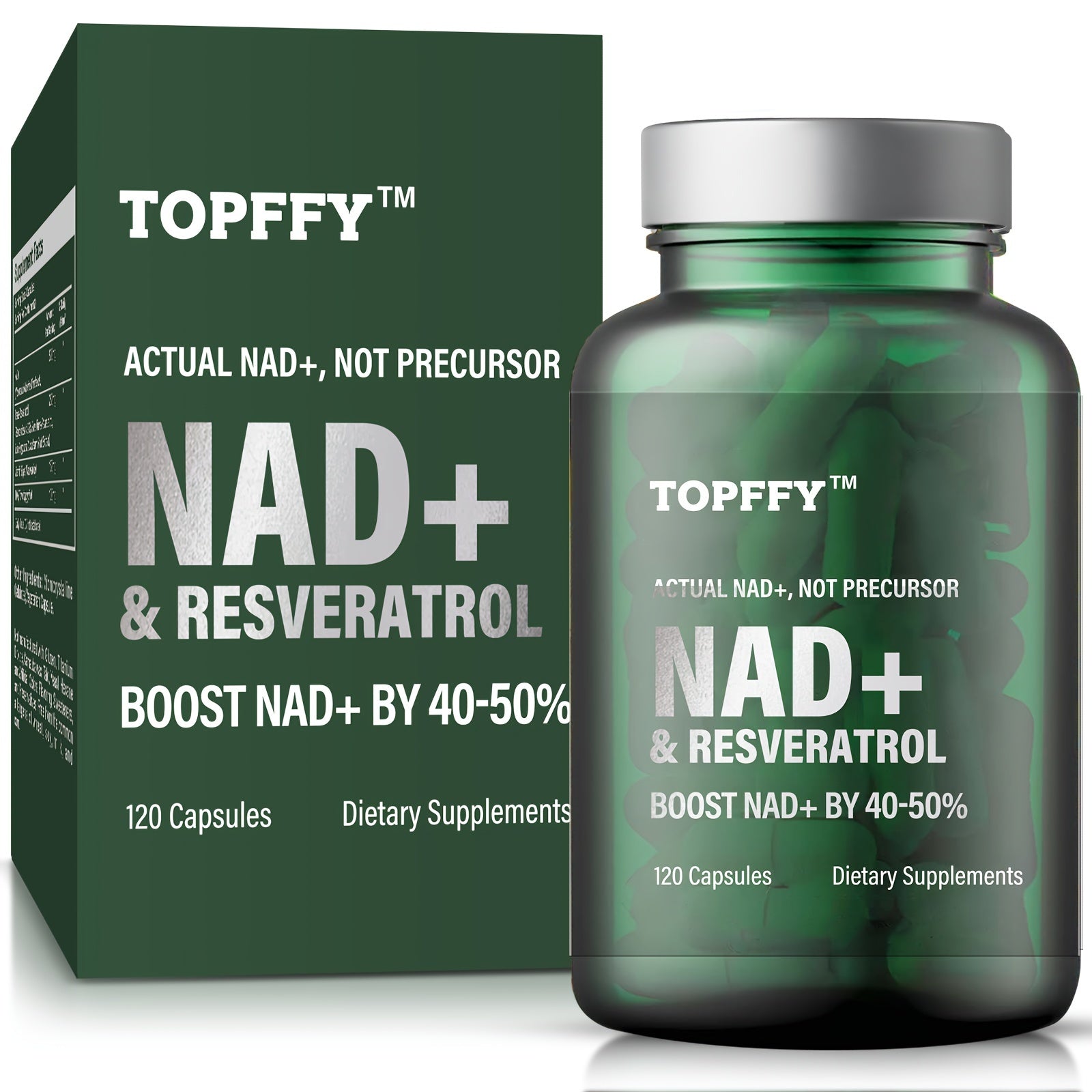 TOPFFY NAD+ & Resveratrol Boost Supplement, 120 Softgels - Hypoallergenic Formula for Energy & Longevity, 40-50% Higher Absorption Rate, Non-Prescription, 3-Year Shelf Life