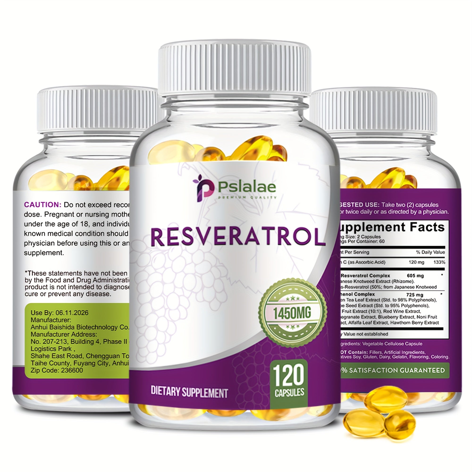 Trans Resveratrol - With Vitamin C, Green Tea, Grape Seeds - Anti-Aging, Antioxidants, For Immune Support - 120pcs
