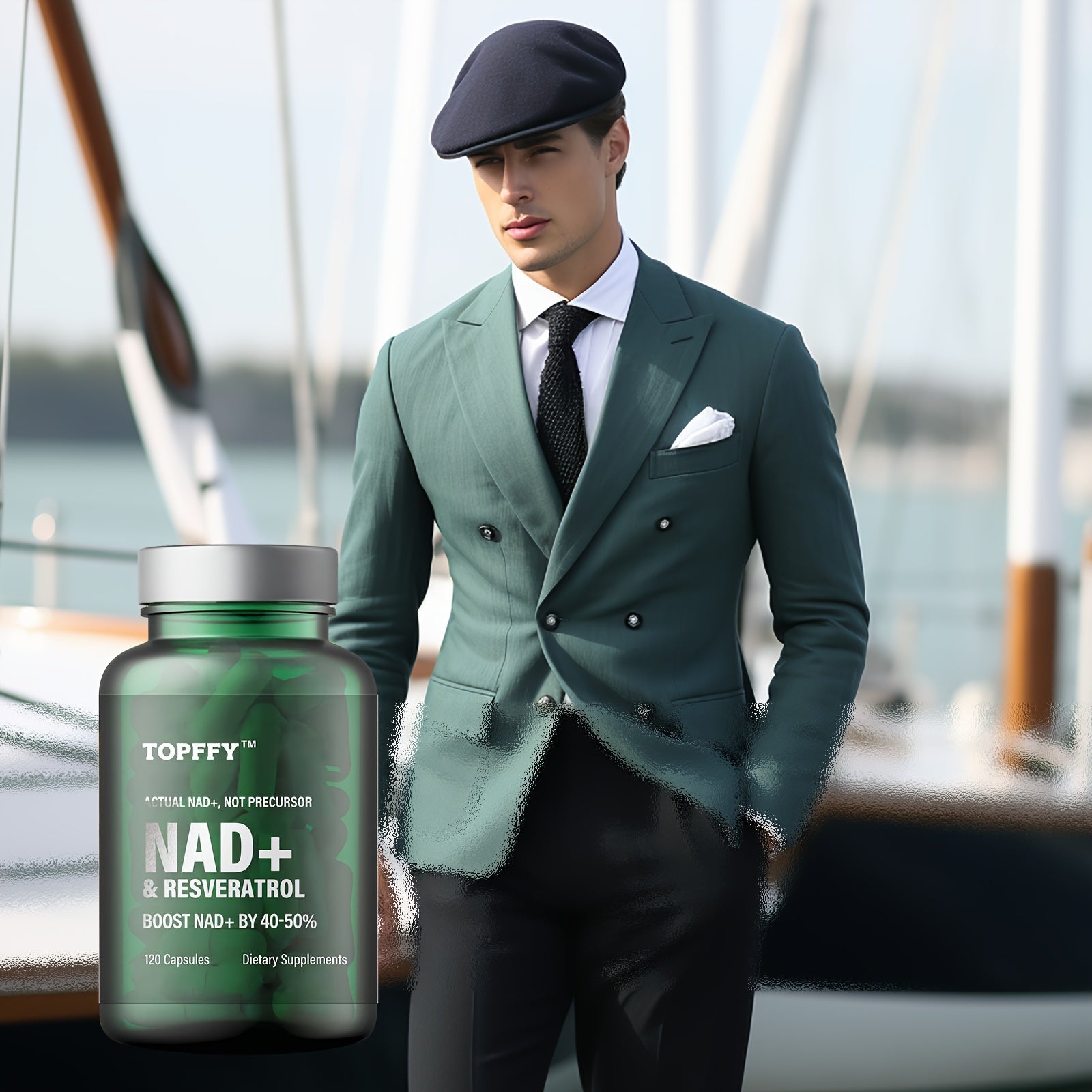 TOPFFY NAD+ & Resveratrol Boost Supplement, 120 Softgels - Hypoallergenic Formula for Energy & Longevity, 40-50% Higher Absorption Rate, Non-Prescription, 3-Year Shelf Life