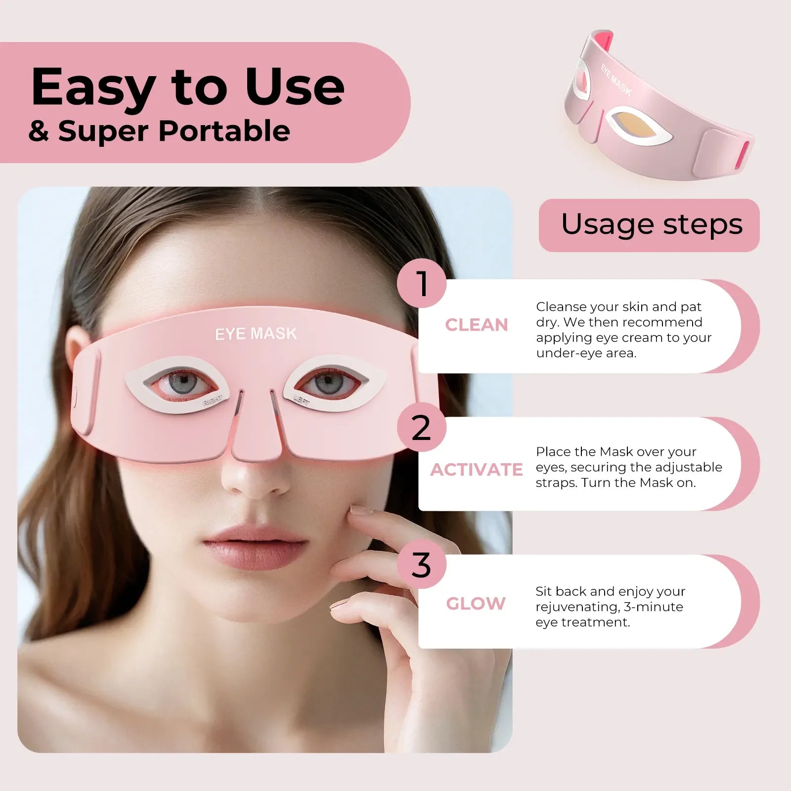 LED Eye Mask - Photon Therapy Red & Infrared Light for Wrinkle Removal & Anti-Aging