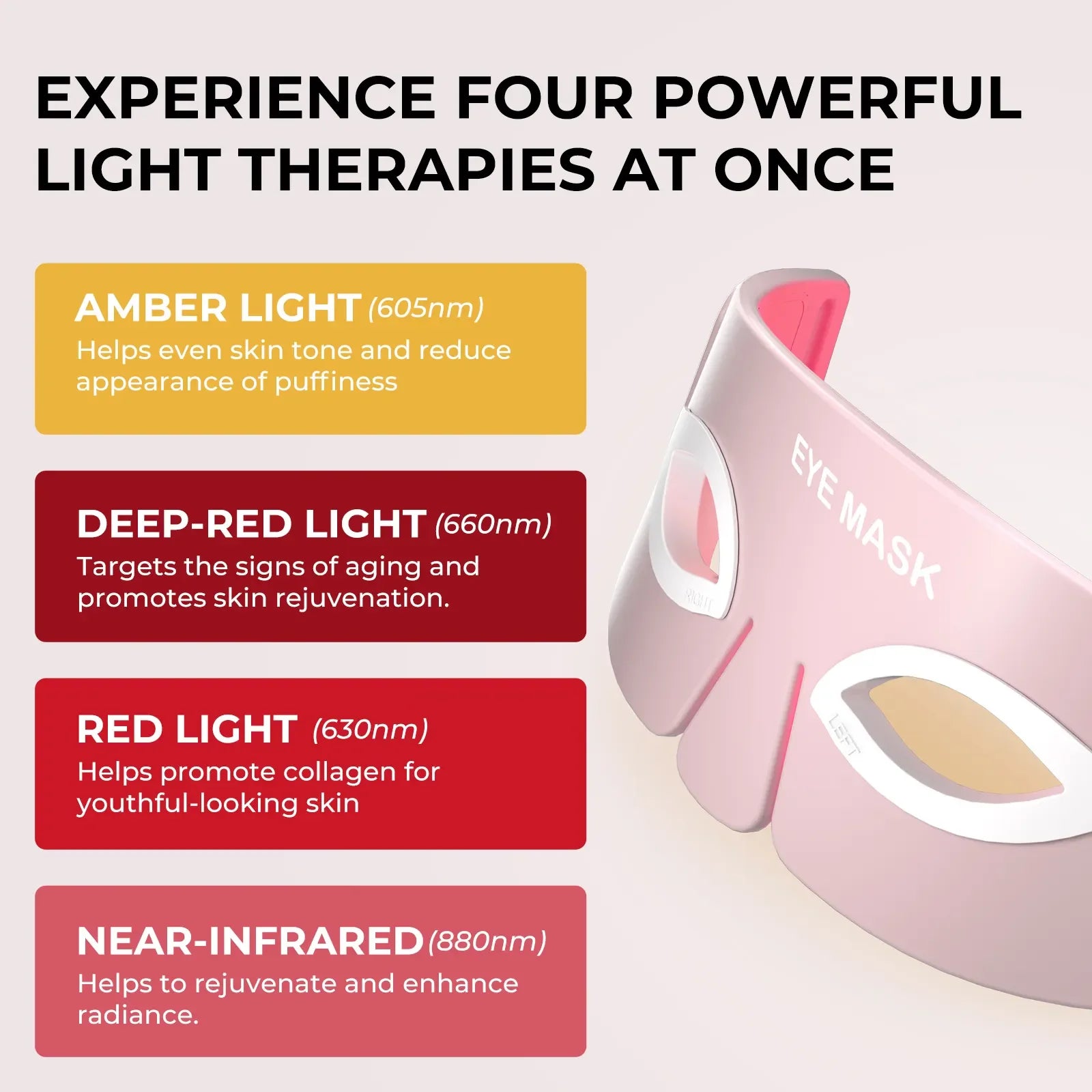 LED Eye Mask - Photon Therapy Red & Infrared Light for Wrinkle Removal & Anti-Aging