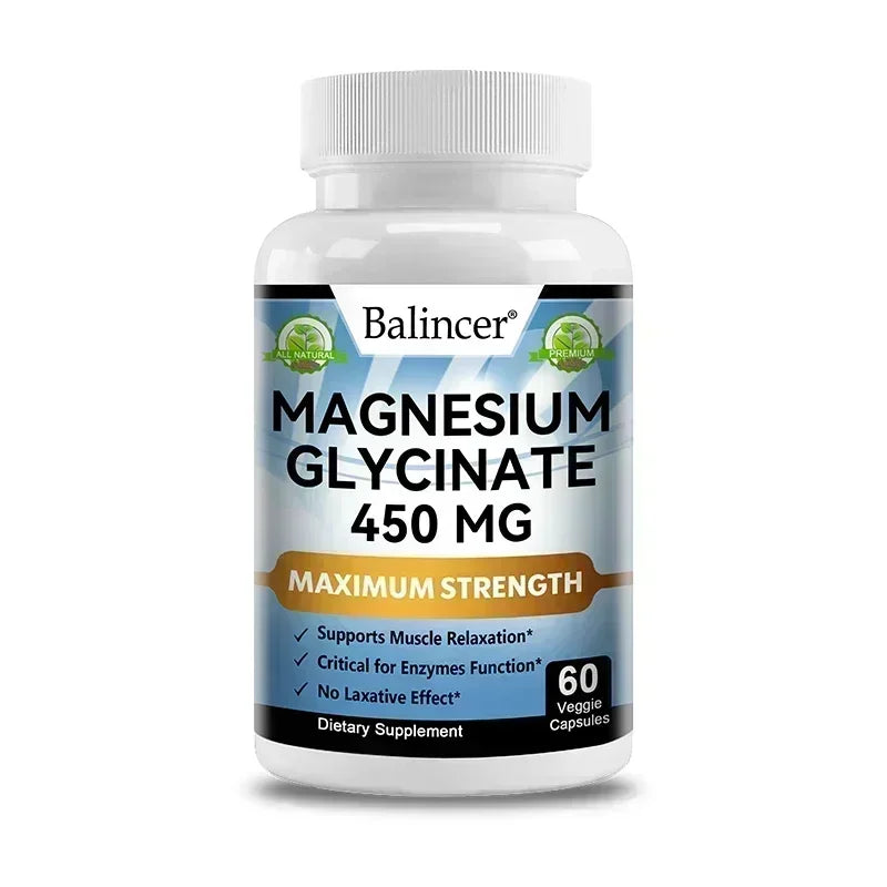 Magnesium Glycinate - Nerves System, Improve Mood Nervous, Muscles Recovery, Heart Health, Sleep Quality Support