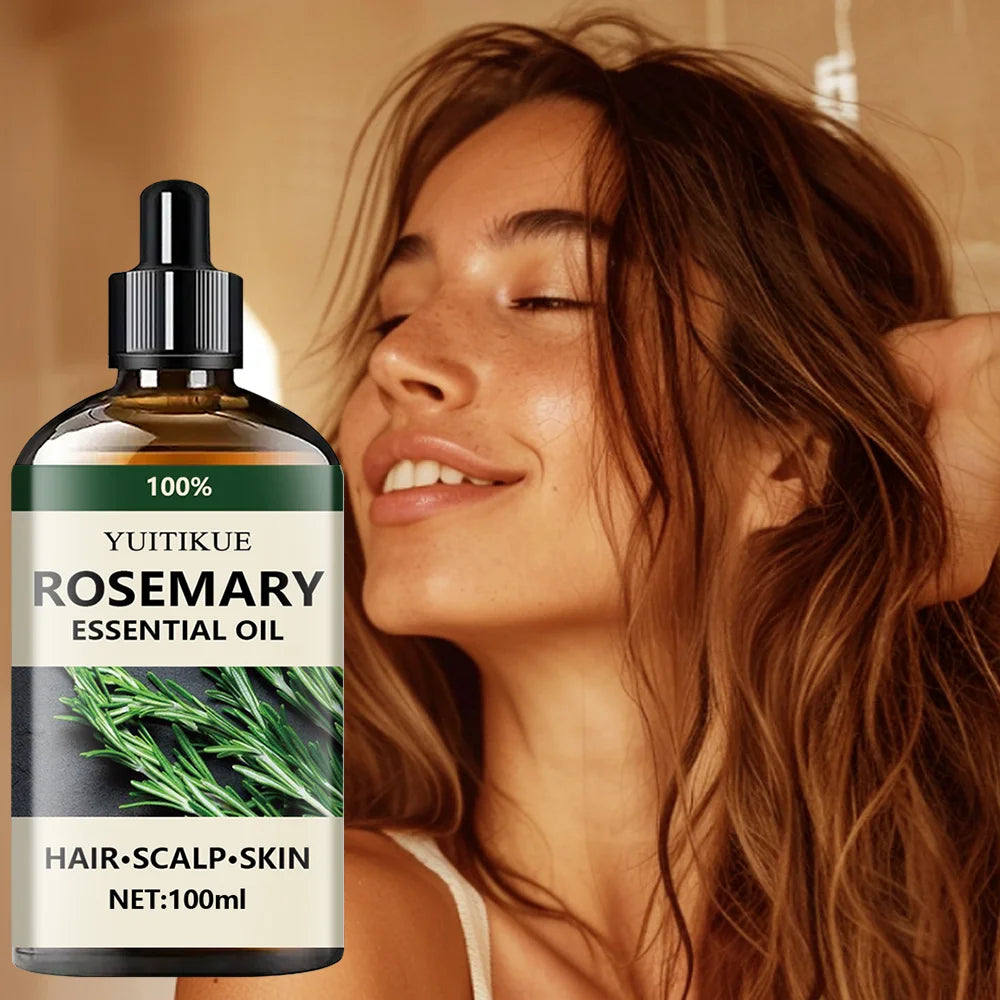 Rosemary essential oil, promotes hair growth, revitalizes and strengthens, scalp care, making hair thicker and stronger