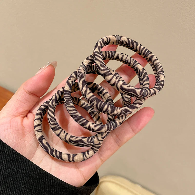 Leopard Print Hair Scrunchies 5-Pack - High Elastic Ponytail Holders for Women & Girls