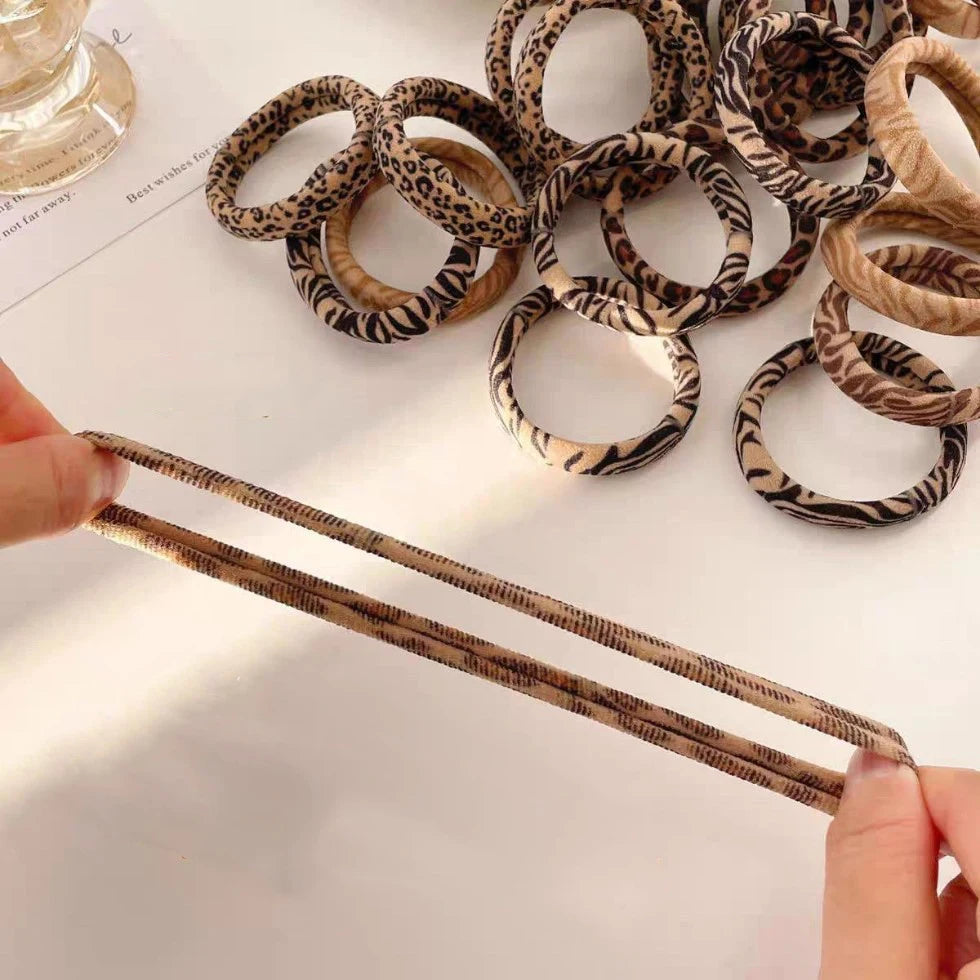Leopard Print Hair Scrunchies 5-Pack - High Elastic Ponytail Holders for Women & Girls