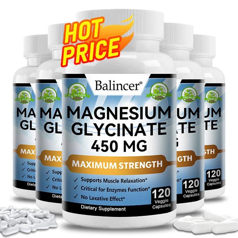 Magnesium Glycinate - Nerves System, Improve Mood Nervous, Muscles Recovery, Heart Health, Sleep Quality Support