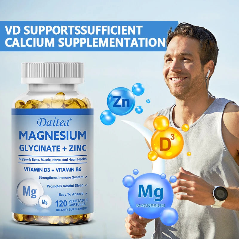 Magnesium Glycinate 500mg Capsules High Absorption with Zinc,Vitamin D3 B6 Supports Bone, Muscle, Nerve, and Heart Health