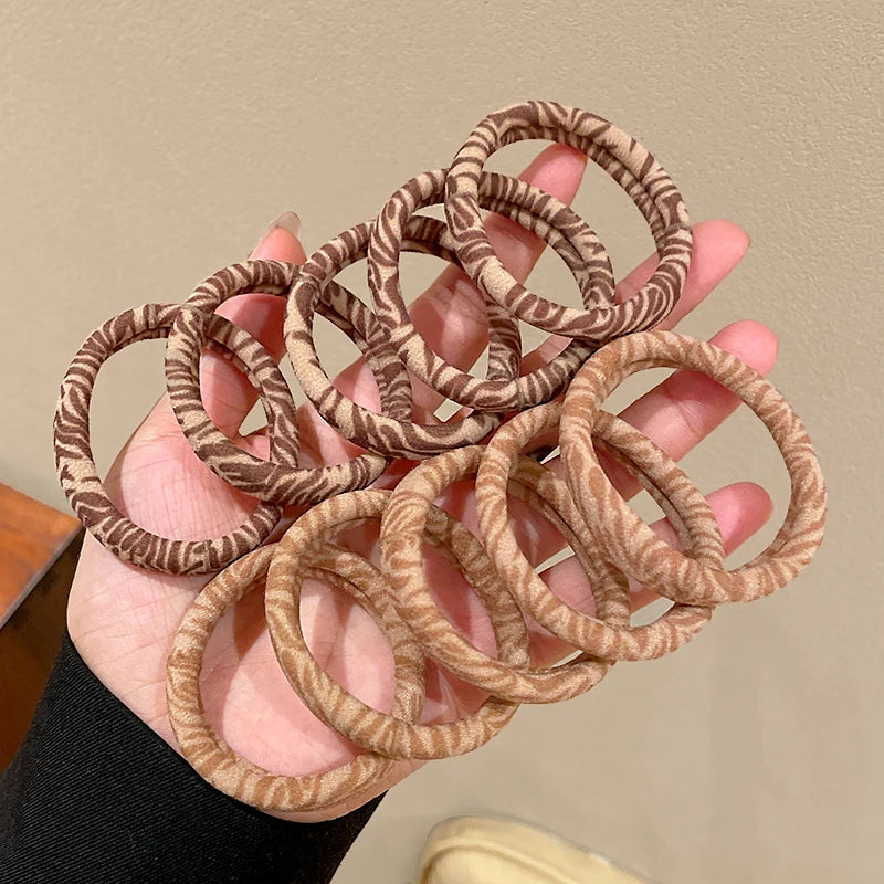 Leopard Print Hair Scrunchies 5-Pack - High Elastic Ponytail Holders for Women & Girls