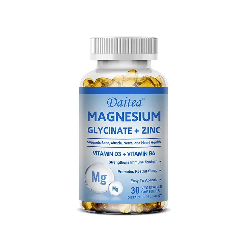 Magnesium Glycinate 500mg Capsules High Absorption with Zinc,Vitamin D3 B6 Supports Bone, Muscle, Nerve, and Heart Health