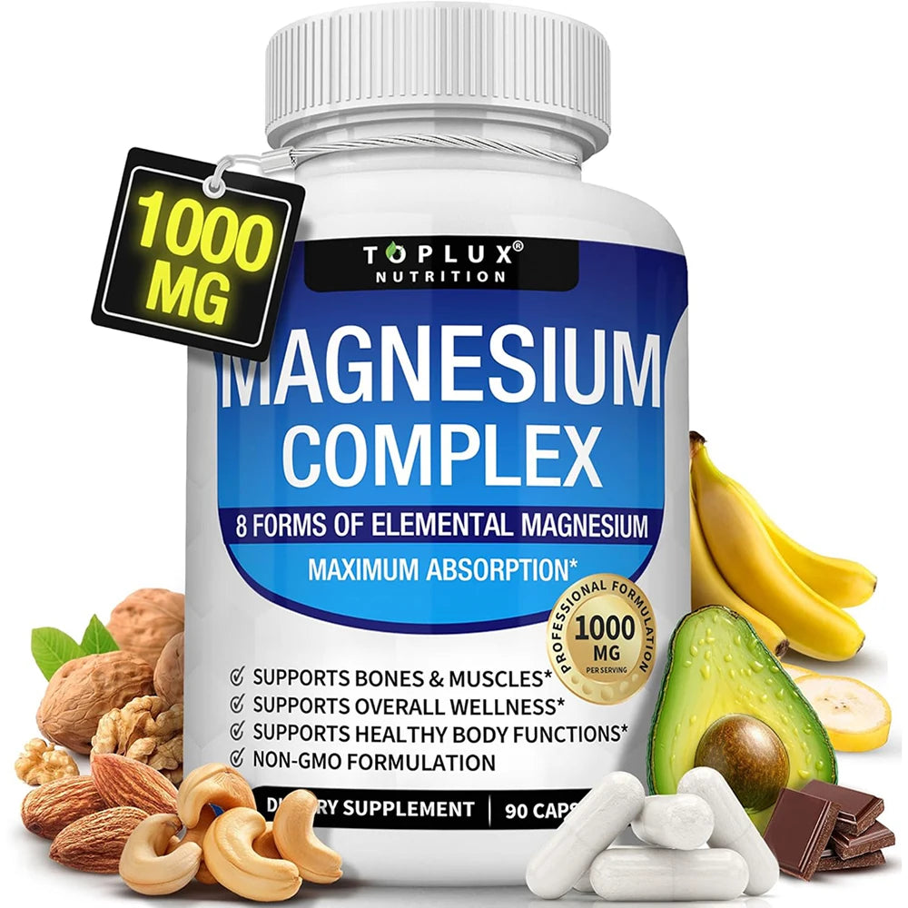 Magnesium Complex 1000mg 8 Elemental Magnesium Supplement with Glycinate Citrate Oxide Aspartate Orotate Malate Taurate High Abs