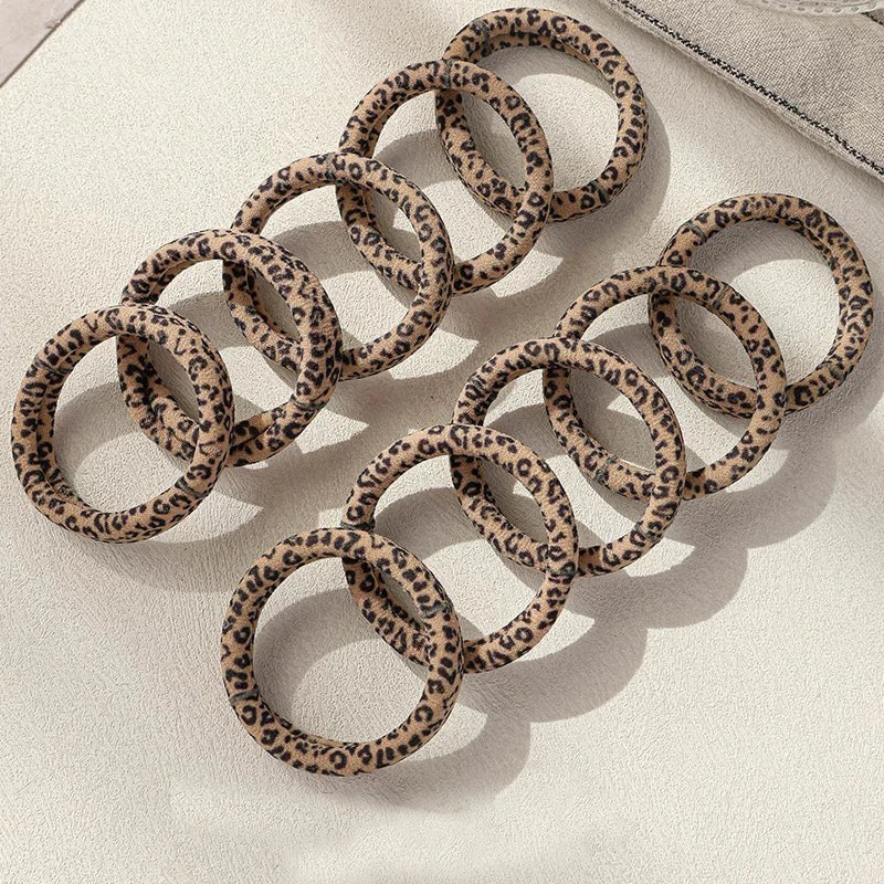 Leopard Print Hair Scrunchies 5-Pack - High Elastic Ponytail Holders for Women & Girls