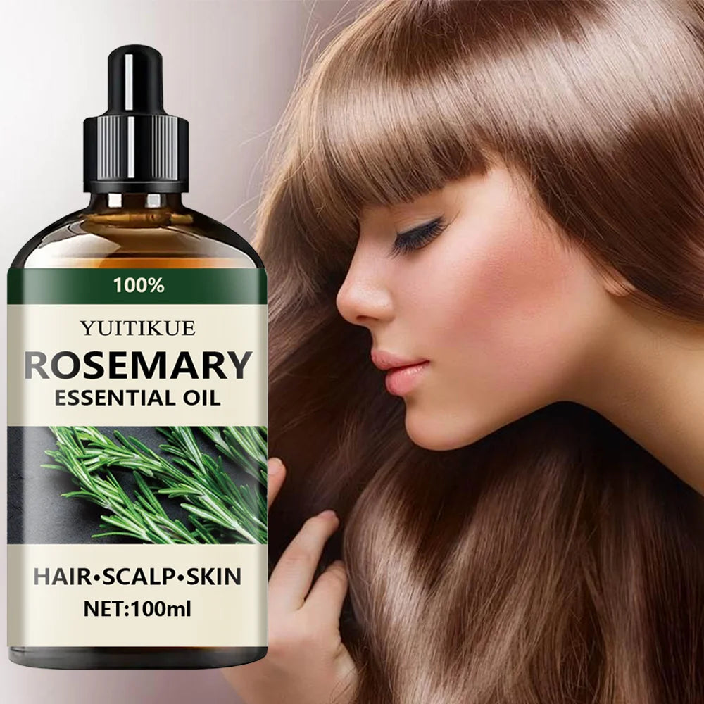 Rosemary essential oil, promotes hair growth, revitalizes and strengthens, scalp care, making hair thicker and stronger