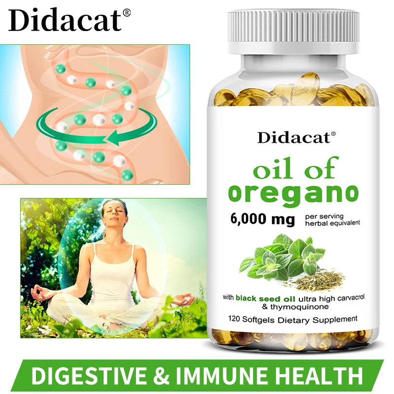 Oregano Oil Softgels Capsules - Contains Black Seed Oil, Promotes Digestion & Intestinal Health, Antioxidant, Improve Immunity H