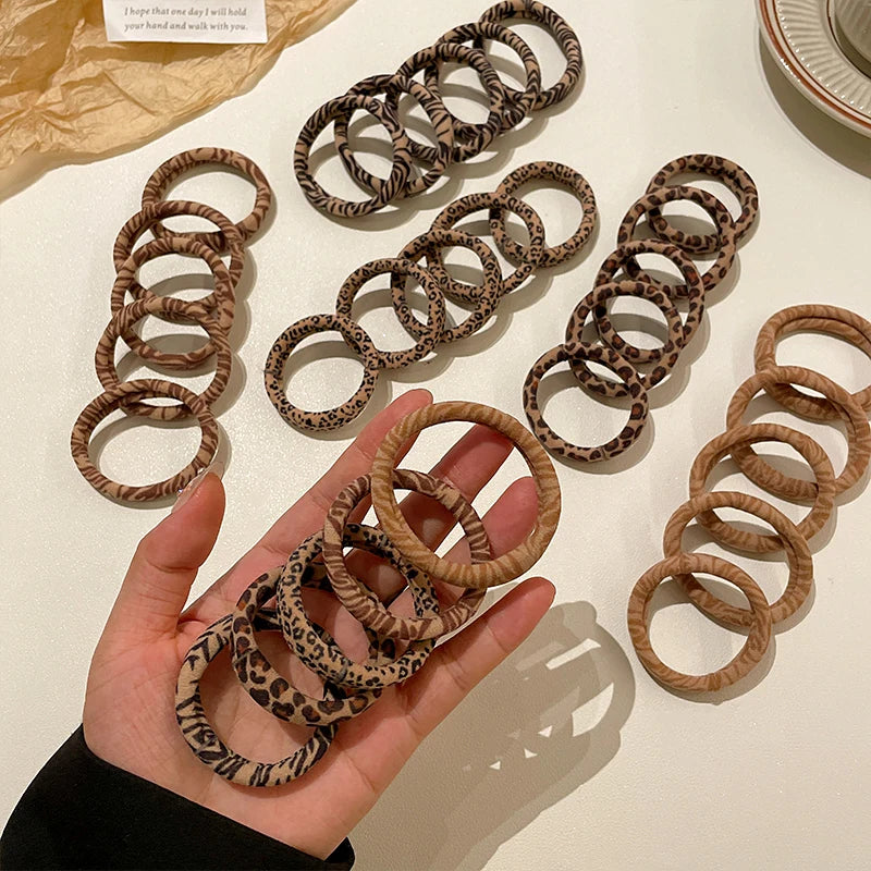 Leopard Print Hair Scrunchies 5-Pack - High Elastic Ponytail Holders for Women & Girls