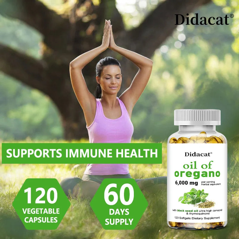 Oregano Oil Softgels Capsules - Contains Black Seed Oil, Promotes Digestion & Intestinal Health, Antioxidant, Improve Immunity H
