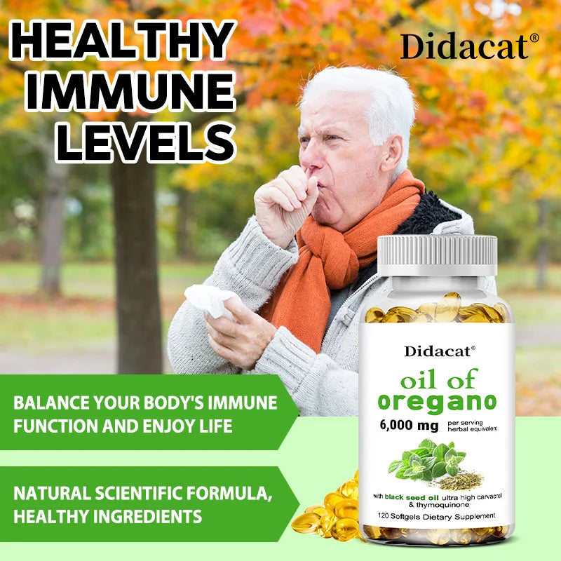 Oregano Oil Softgels Capsules - Contains Black Seed Oil, Promotes Digestion & Intestinal Health, Antioxidant, Improve Immunity H