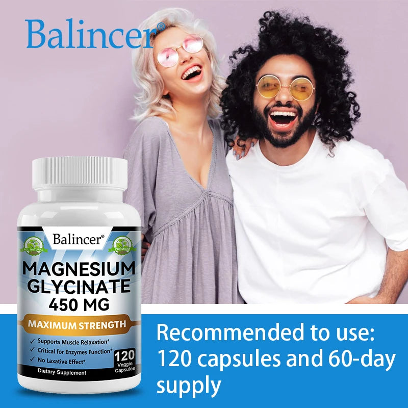 Magnesium Glycinate - Nerves System, Improve Mood Nervous, Muscles Recovery, Heart Health, Sleep Quality Support