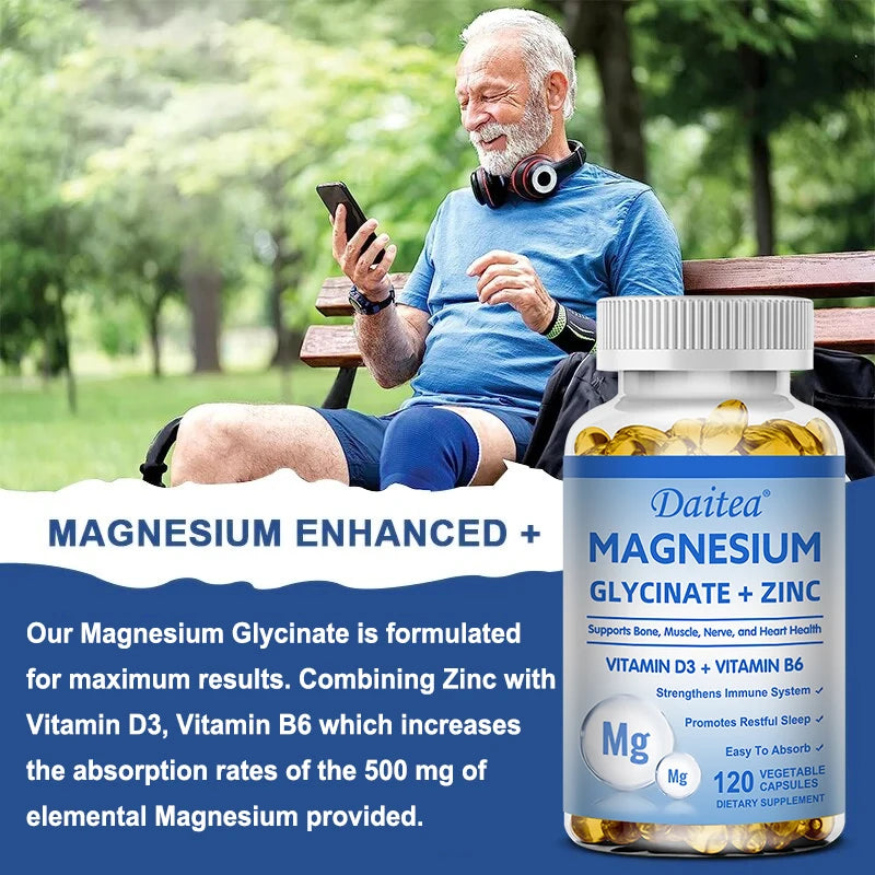 Magnesium Glycinate 500mg Capsules High Absorption with Zinc,Vitamin D3 B6 Supports Bone, Muscle, Nerve, and Heart Health