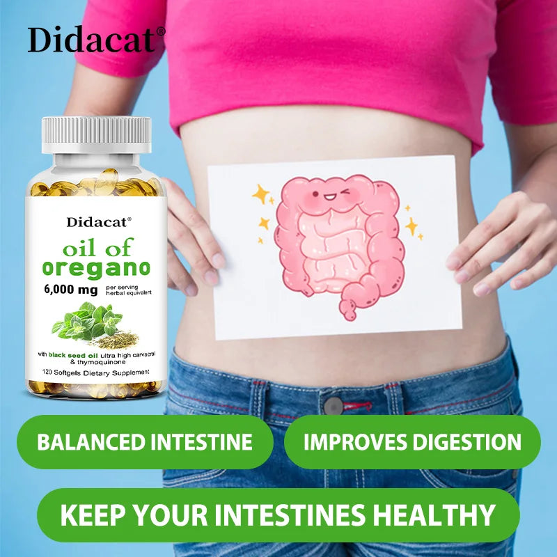 Oregano Oil Softgels Capsules - Contains Black Seed Oil, Promotes Digestion & Intestinal Health, Antioxidant, Improve Immunity H