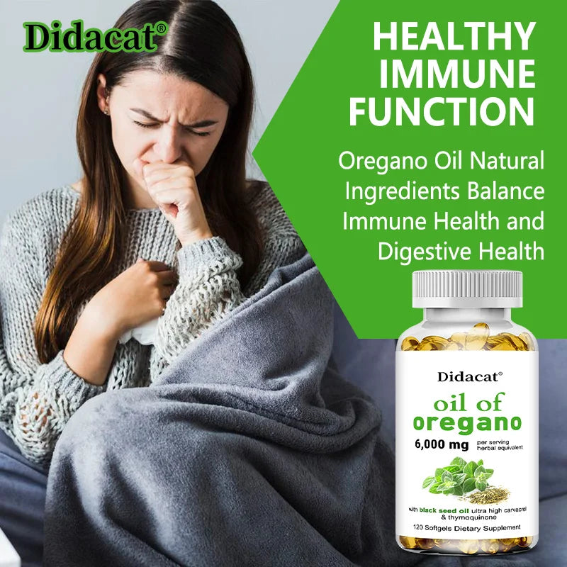 Oregano Oil Softgels Capsules - Contains Black Seed Oil, Promotes Digestion & Intestinal Health, Antioxidant, Improve Immunity H