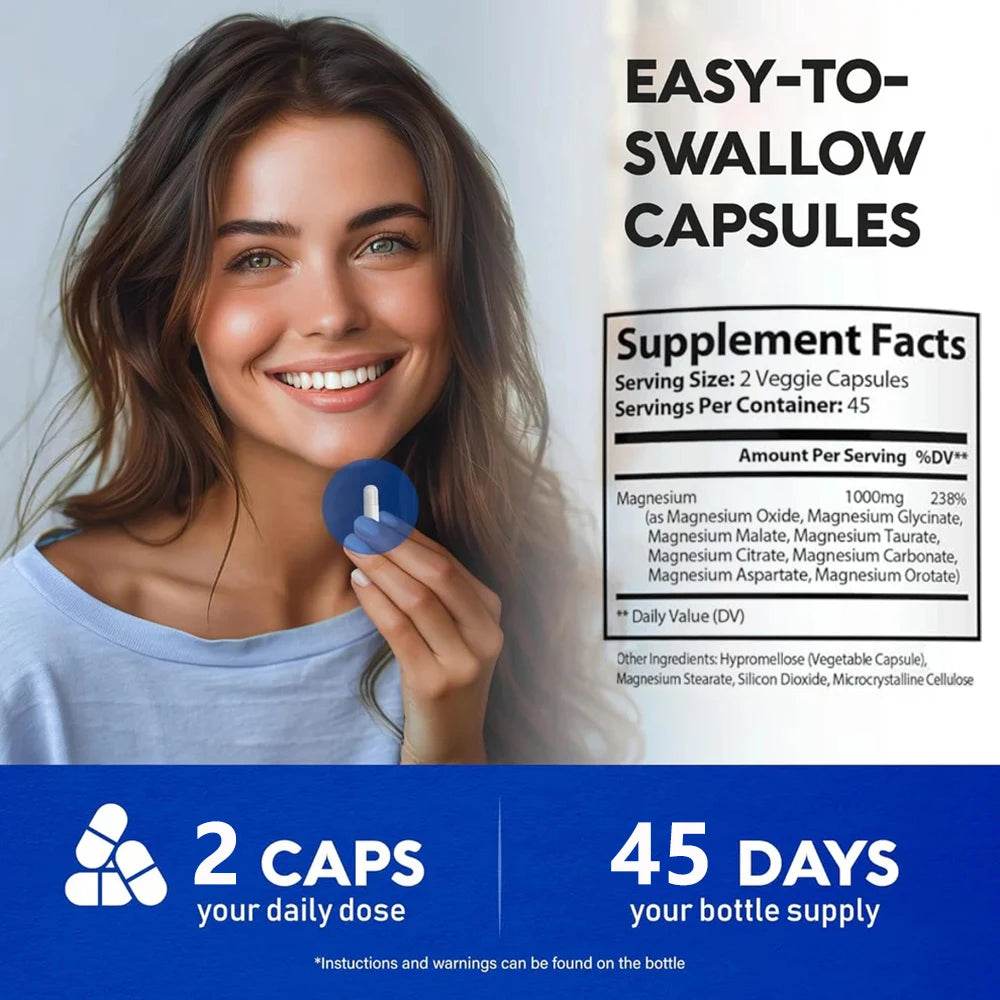 Magnesium Complex 1000mg 8 Elemental Magnesium Supplement with Glycinate Citrate Oxide Aspartate Orotate Malate Taurate High Abs