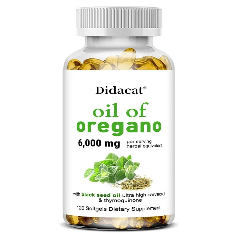 Oregano Oil Softgels Capsules - Contains Black Seed Oil, Promotes Digestion & Intestinal Health, Antioxidant, Improve Immunity H