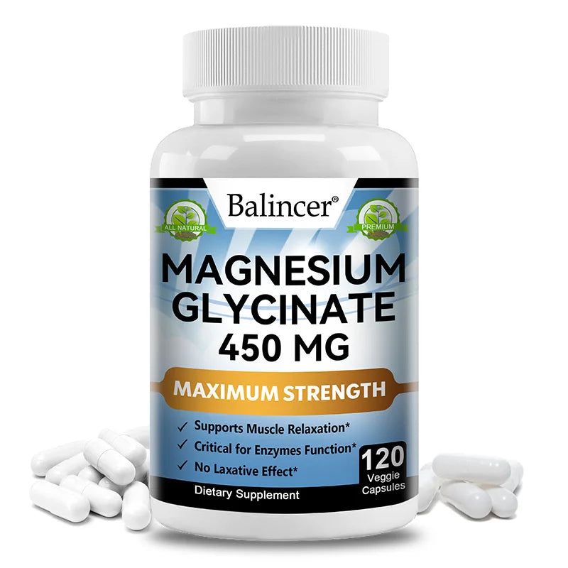 Magnesium Glycinate - Nerves System, Improve Mood Nervous, Muscles Recovery, Heart Health, Sleep Quality Support