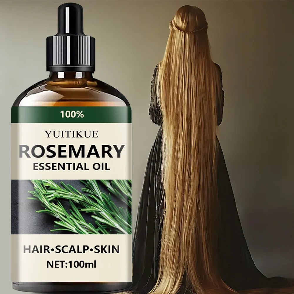 Rosemary essential oil, promotes hair growth, revitalizes and strengthens, scalp care, making hair thicker and stronger