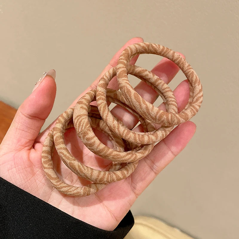 Leopard Print Hair Scrunchies 5-Pack - High Elastic Ponytail Holders for Women & Girls