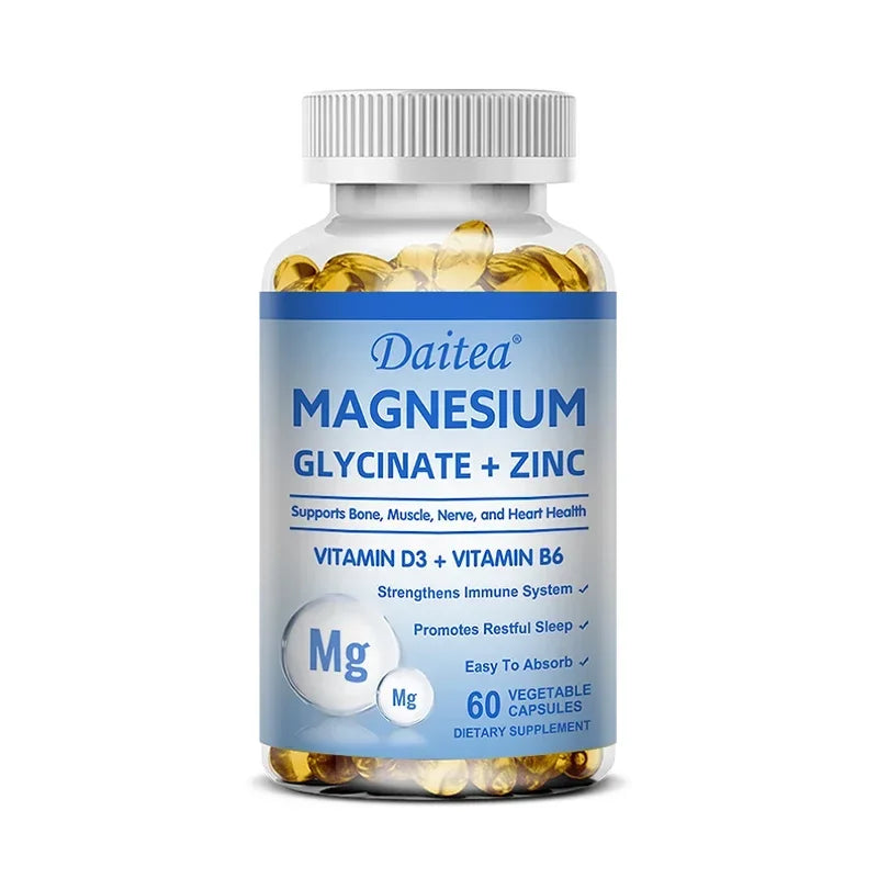 Magnesium Glycinate 500mg Capsules High Absorption with Zinc,Vitamin D3 B6 Supports Bone, Muscle, Nerve, and Heart Health