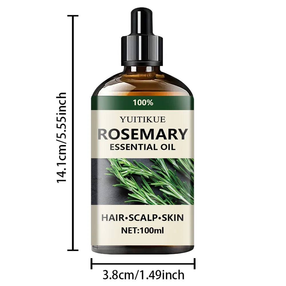 Rosemary essential oil, promotes hair growth, revitalizes and strengthens, scalp care, making hair thicker and stronger