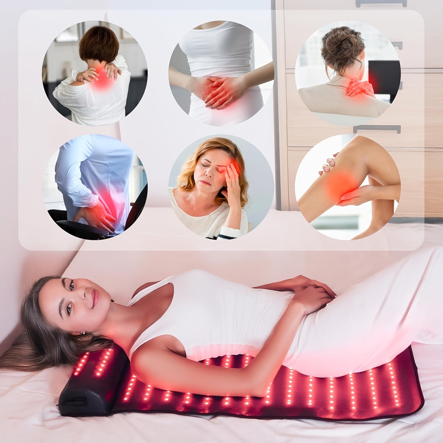 Red Light Therapy Pad - Leather Dual Wavelength LED for Pain Relief & Body Wellness, 19x36 inch