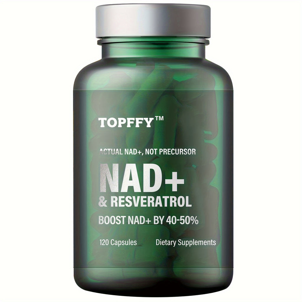 TOPFFY NAD+ & Resveratrol Boost Supplement, 120 Softgels - Hypoallergenic Formula for Energy & Longevity, 40-50% Higher Absorption Rate, Non-Prescription, 3-Year Shelf Life