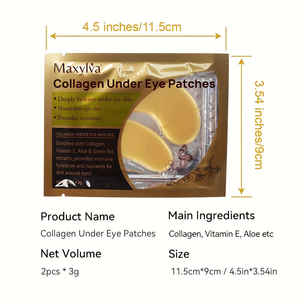 Maxylva Collagen Under Eye Patches - Hydrating & Moisturizing, Alcohol-Free Crystal Mask with Aloe Vera, Vitamin E & Green Tea Extracts, Ideal for All Skin Types, Deeply Nourishes & Provides Intensive Hydration, Eye Patches